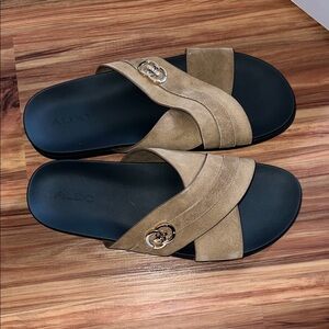 Aldo Men's Sandals with Brown Strap and Black Base